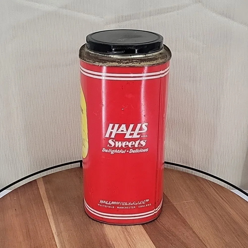 Halls Majestic Sour Lemons Vintage Advertising Tin Can Farmhouse Decor